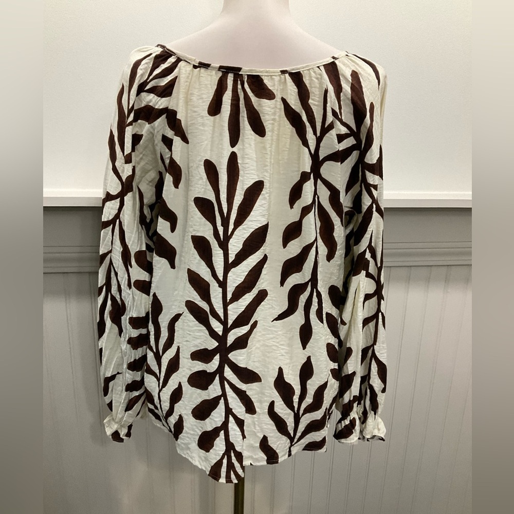 Petal & Pup Botanical Print Blouse Size Small Oversized Boho Top Ivory Brown - Picture 2 of 3
